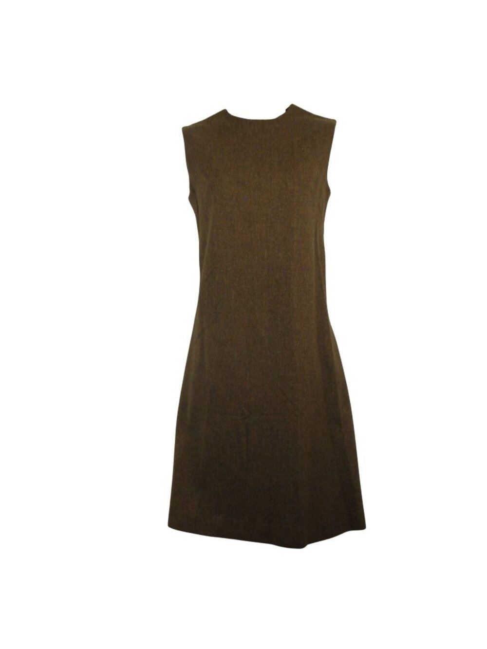 Vintage Brown Wool Mod Sleeveless Sheath Dress Handmade 60's Tailored Size S